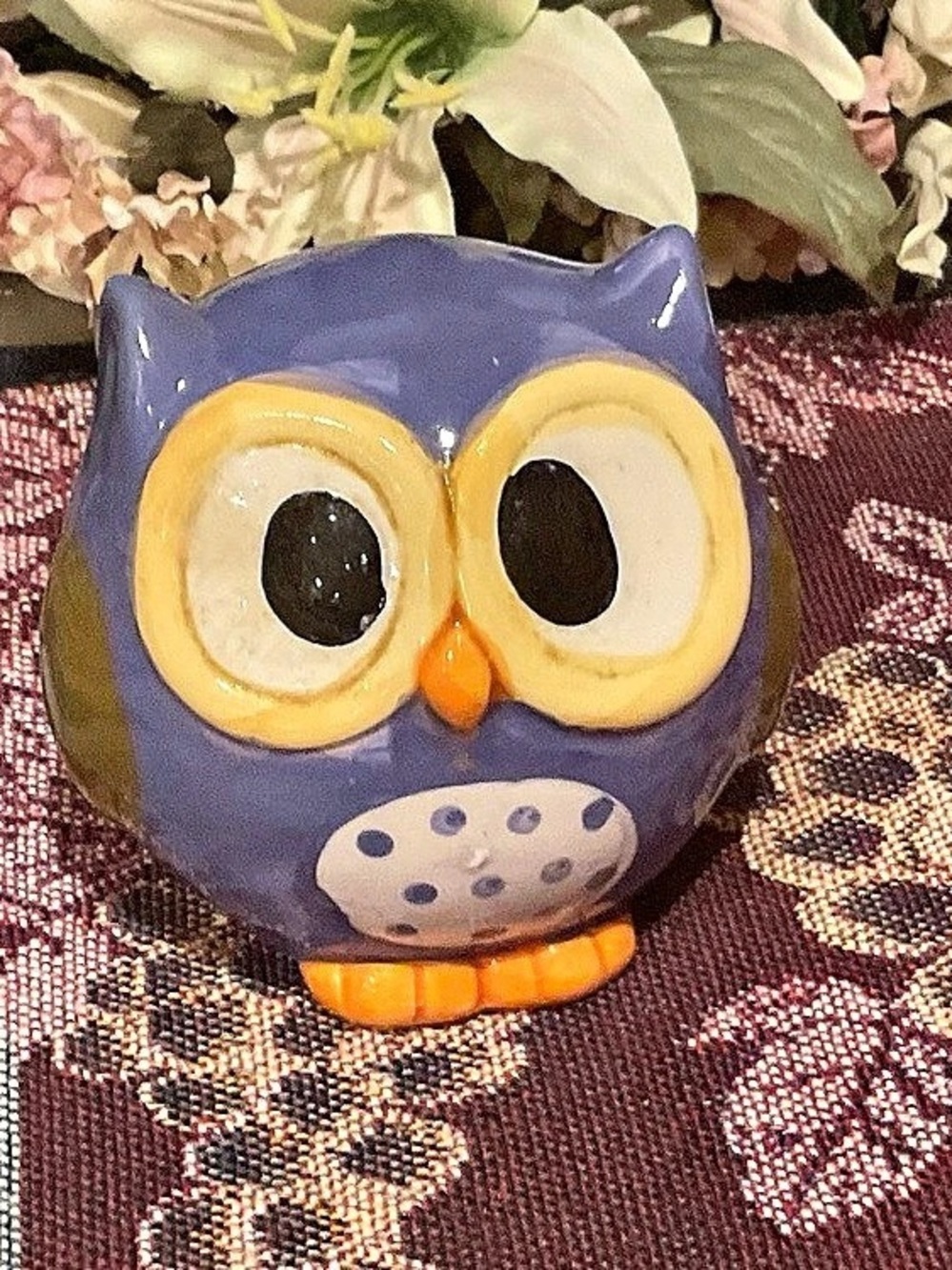 Shelf # 1–SMALL BLUE OWL WITH BIG O EYES- CERAMIC